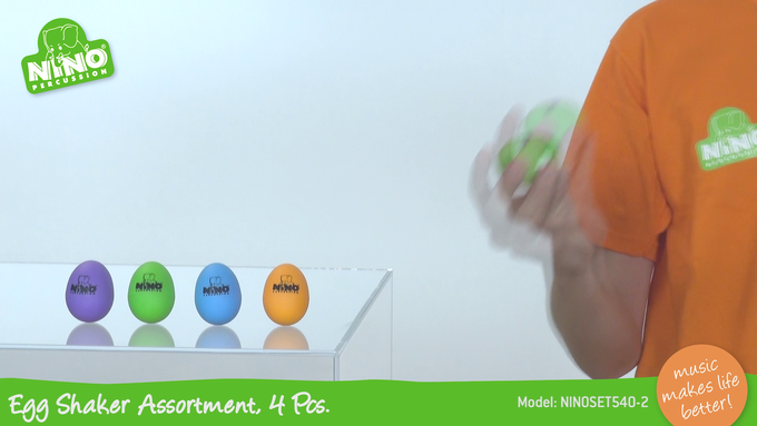 Egg Shaker Assortment, 4 Pcs. 1 Aubergine, 1 Grass Green, 1 Orange, 1 Sky Blue, Set of 4 Psc. video